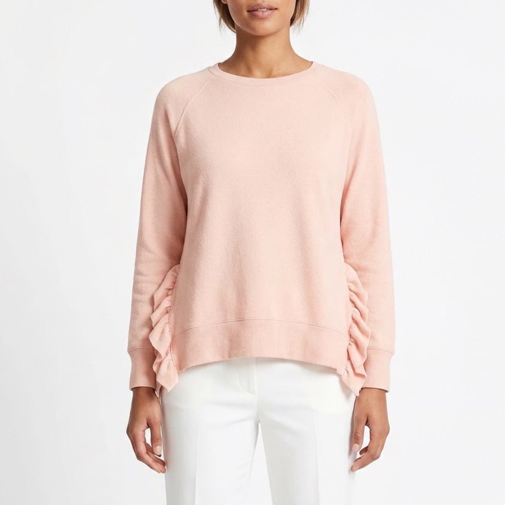 Alya Womens Peach Pink Ruffle Side Fleece Pullover Sweatshirt Size M